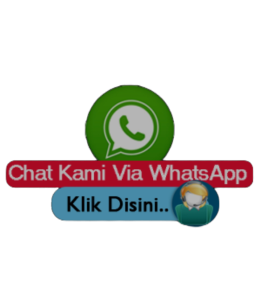 Gambar Tombol Whatsahaap dengan tulisan chat kami via whatsapp dengan background warna merah dan tulisan klik di sini background warna biru denga warna tulisan masing masing warna putih